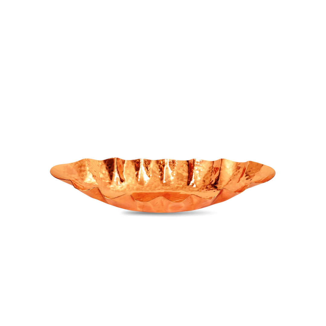Handcrafted pure copper hammered design, oval shaped bread basket